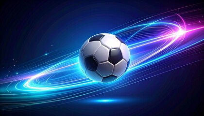Obraz premium Futuristic Football: A vibrant, dynamic illustration of a soccer ball enveloped by swirling streaks of light, celebrating the thrill of the game.
