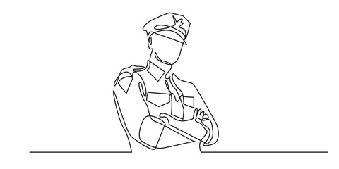 continuous line police crossing arms.single line art of male police pose.isolated white background