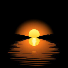 A serene lake reflecting the golden hues of sunset