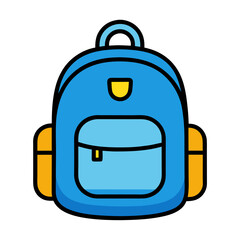Blue school backpack vector icon on white background.