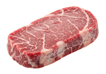 Isolated Raw Steak Piece Red Beef Meat with Marbling and Transparent Background