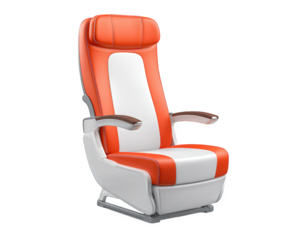 Airplane seat isolated transparency background orange white modern comfortable travel object armrest high back ergonomic stylish relaxation aviation passenger luxury interior transportation
