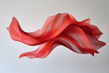 Flowing red fabric isolated on white background for fashion, design, or artistic projects.