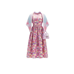 Obraz premium Floral Dress And Pastel Shawl With A Handbag Against A Transparent Backdrop