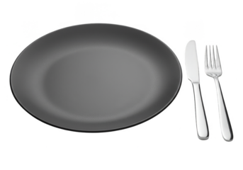 Isolated Flatware Illustration a Black Plate with Knife and Fork Set
