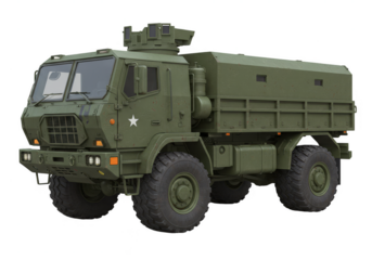 Isolated Transparent Background of Olive Drab Military Truck Vehicle