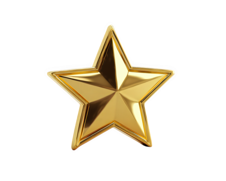 Golden star shiny metallic object isolated on transparency background 3D rendering decorative symbol five pointed award achievement elegant reflective surface