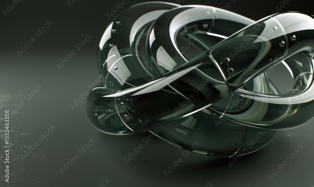 Poster dynamic abstract 3 d shape render with interlaced glossy curving forms