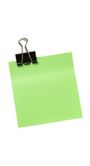 Isolated Green Note Paper with Black Clip Office Stationery Background