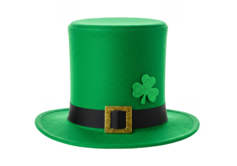 Isolated Transparent Green Glittering St Patrick Hat with Shamrock Decoration