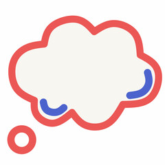 Cute cartoon-style thought bubble with red outline and blue accent. Ideal for comic panels, dialogue design, children’s illustrations, educational materials, and creative text decorations.