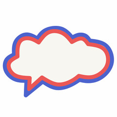 Cloud-shaped speech bubble with red and blue outline, isolated on white background. Fun, cartoon-style chat balloon for comics, messages, or social media design elements.