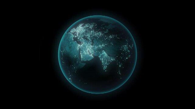 Earth spining loop hologram flicker glow effect overlay background