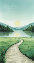 landscape with river and mountains