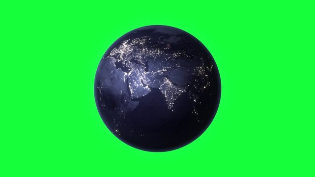 Earth spining loop on green screen background.Earth spin effect