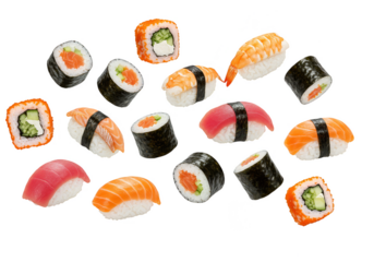 Isolated Sushi Nigiri And Maki Rolls On Transparent Background