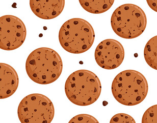 Obraz premium A repeating pattern of chocolate chip cookies on a black background