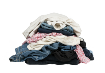 Isolated Pile of Colorful Laundry Clothing Stack on Transparent Background