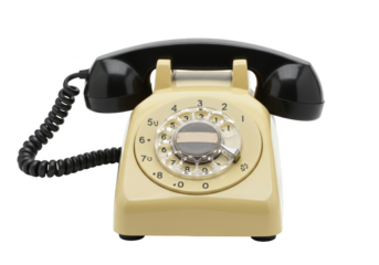 Isolated Transparent Background of Black Ivory Vintage Rotary Telephone