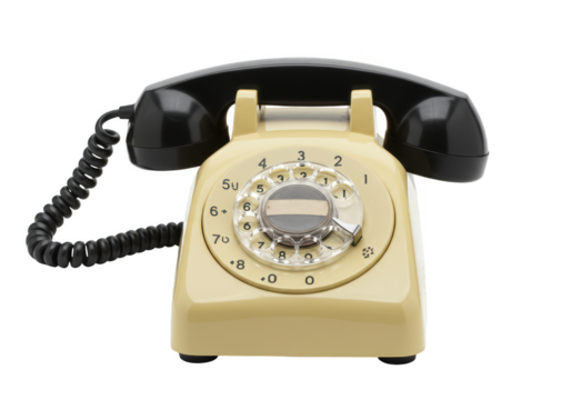 Isolated Transparent Background of Black Ivory Vintage Rotary Telephone
