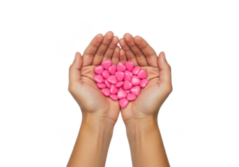 Offering Pink Heart Candies in Hands Transparent Background for Love and Valentine