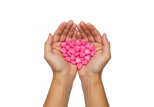 Offering Pink Heart Candies in Hands Transparent Background for Love and Valentine
