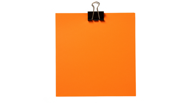 Orange Note Paper with Binder Clip Isolated Business Memo Background