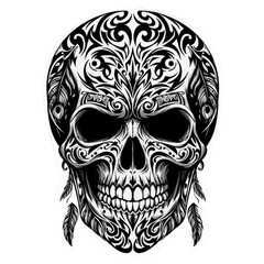 Fototapeta premium Ornate Skull Illustration With Tribal Pattern Isolated on Transparent Background