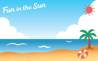 Hand-drawn English Phrase on Seaside Background (Fun in the Sun) 01