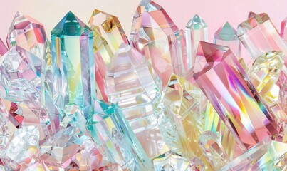 Pastel colored crystal cluster gemstone collection still life