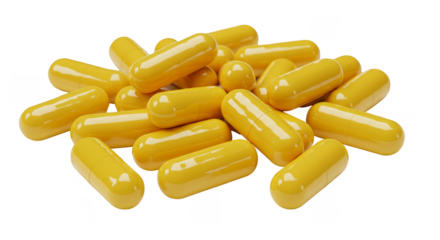 Pile of Yellow Pills Capsules Vitamins for Pharmacy Treatment Transparent