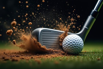 Impact Moment Golf Club Striking Ball with Force and Precision on the Green Course Action Shot