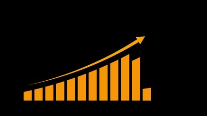 A 3D rendering of a stock market graph with an arrow indicating financial growth animation on a black background. perfect for business and investment concepts. Business Growing Chart video. - Powered by Adobe
