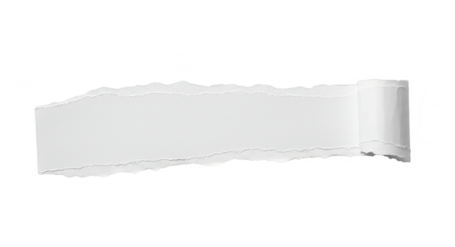 Isolated Torn White Paper Scrap with Rough Edge on Transparent Backdrop