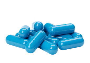 Isolated Pile of Blue Capsule Pills Medicine On Transparent Background