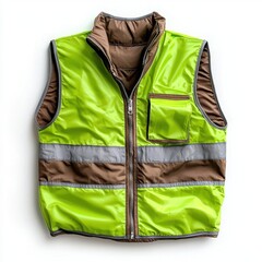 Reversible Lime Green and Brown Safety Vest with Reflective Strips