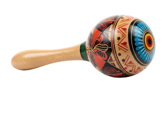 Isolated Transparent Background of a Colorful Handmade Wooden Maraca