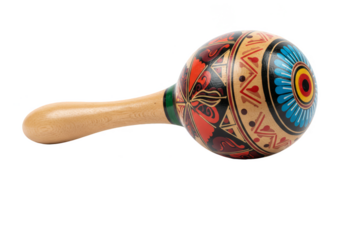 Isolated Transparent Background of a Colorful Handmade Wooden Maraca