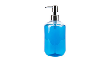 Isolated Transparent Plastic Liquid Soap Dispenser with Blue liquid