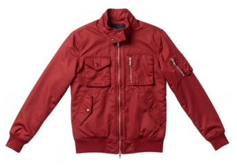 Isolated Transparent Background of a Maroon Jacket with Zipper and Pockets