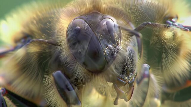 Detailed closeup of bee head featuring intricate eyes and antennae