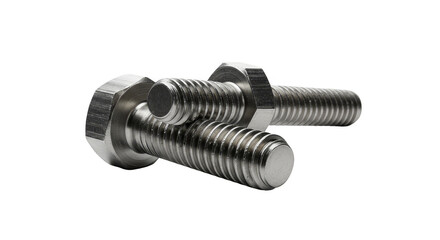 Isolated Shiny Metal Bolts Steel Hardware on Transparent Background