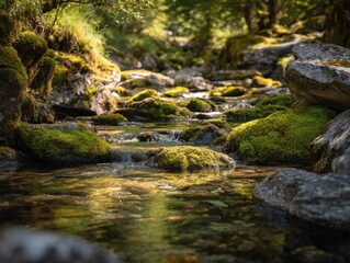 Fototapeta premium A Tranquil And Refreshing Mountain Stream