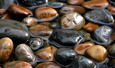 Smooth river rocks in water natural stone textures and tranquility