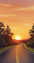 sunset on the road