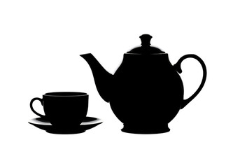 Silhouette Illustration Of Teapot With Tea Cup In Transparent Background