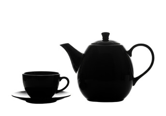 Silhouette of Black Teapot and Cup on Transparent Background Illustration