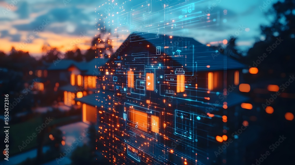 Poster A futuristic smart home concept showcasing automated technology and network integration.