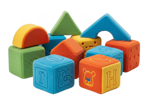 Stack Of Colorful Toy Building Blocks Geometric Shapes On Transparent Background