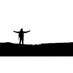 Fototapeta premium Silhouette hiker adventure travel mountain landscape outdoors nature freedom exploration backpacking trip